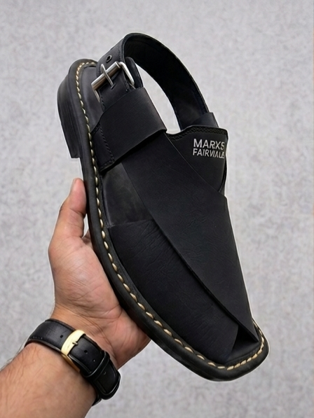 Handcrafted Premium Peshawari Chappal - Black
