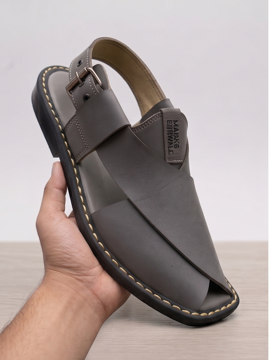 Premium Handcrafted Peshawari Chappal - Slate Grey