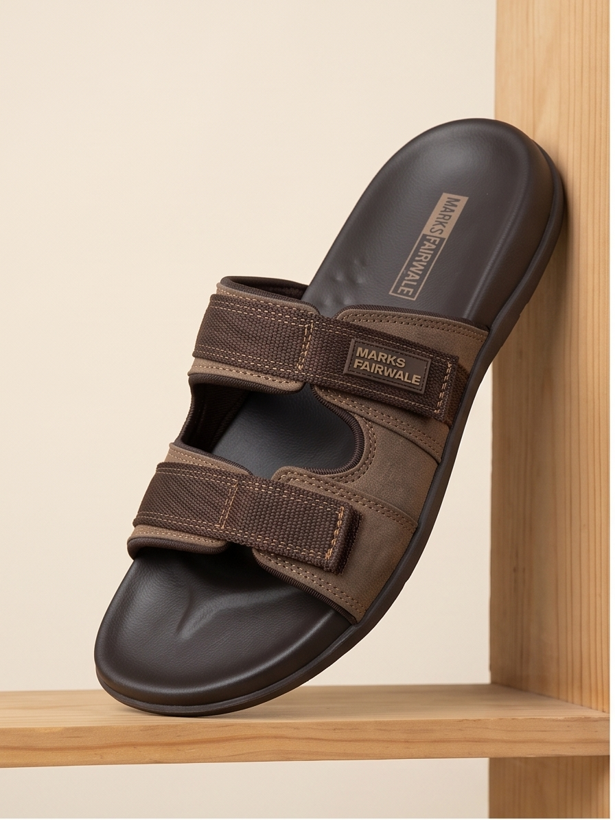 Men's Brown Dual-Strap Adjustable Comfort Slippers