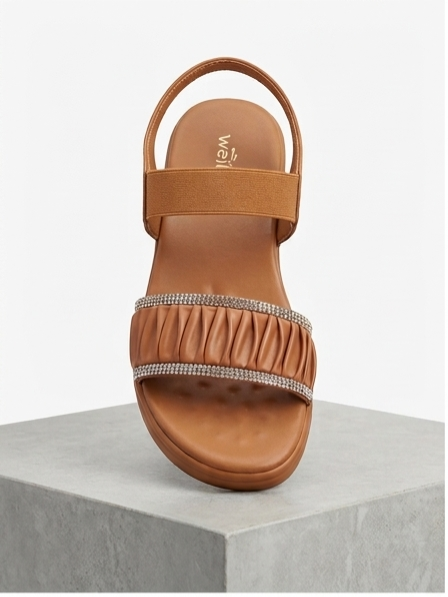 Amber Glow Ruched Wedge Sandals