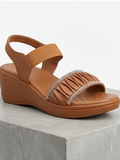 Amber Glow Ruched Wedge Sandals