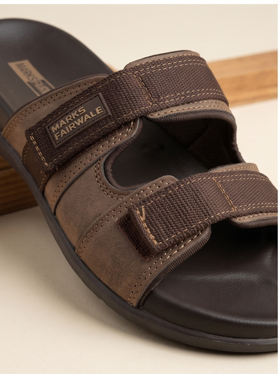 Men's Brown Dual-Strap Adjustable Comfort Slippers