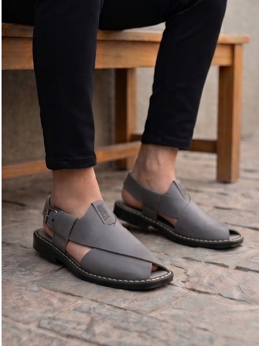 Premium Handcrafted Peshawari Chappal - Slate Grey