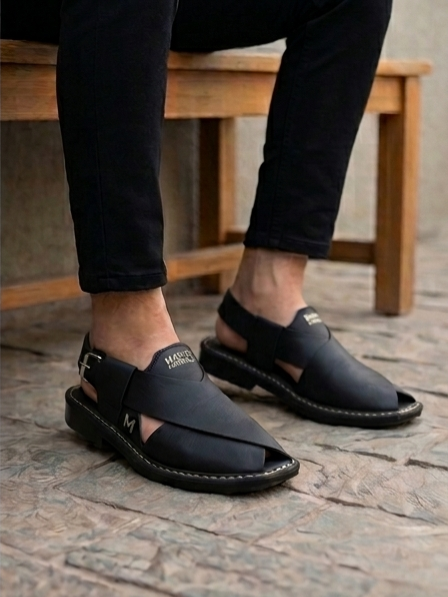 Handcrafted Premium Peshawari Chappal - Black