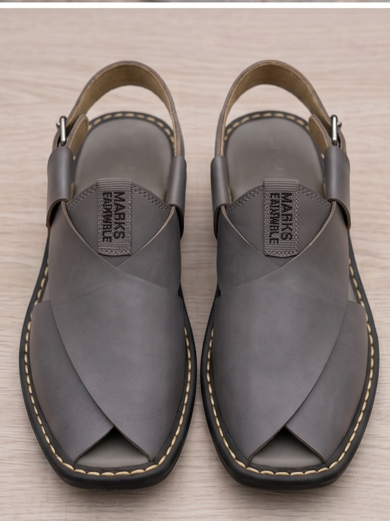 Premium Handcrafted Peshawari Chappal - Slate Grey
