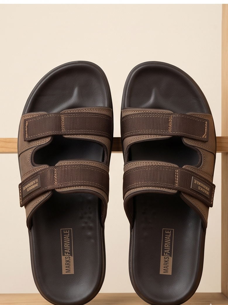 Men's Brown Dual-Strap Adjustable Comfort Slippers