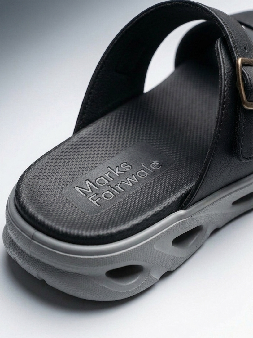 Men’s Ultra-Comfort Dual-Strap Platform Slide in Shadow Black