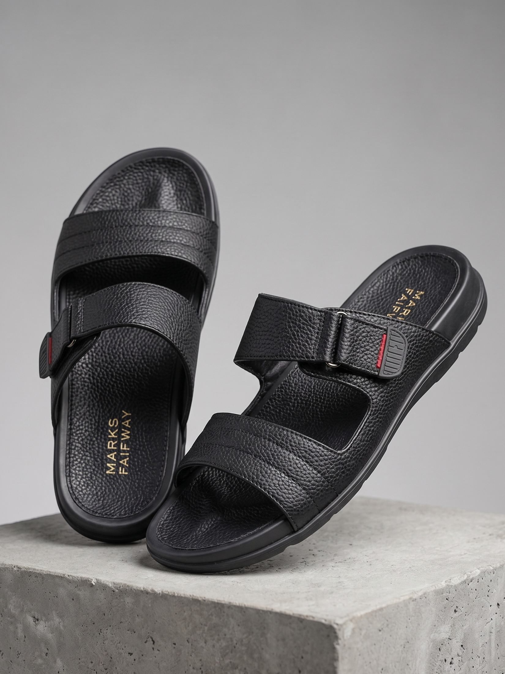Men's Pebbled Leather Comfort Slides in Onyx Black